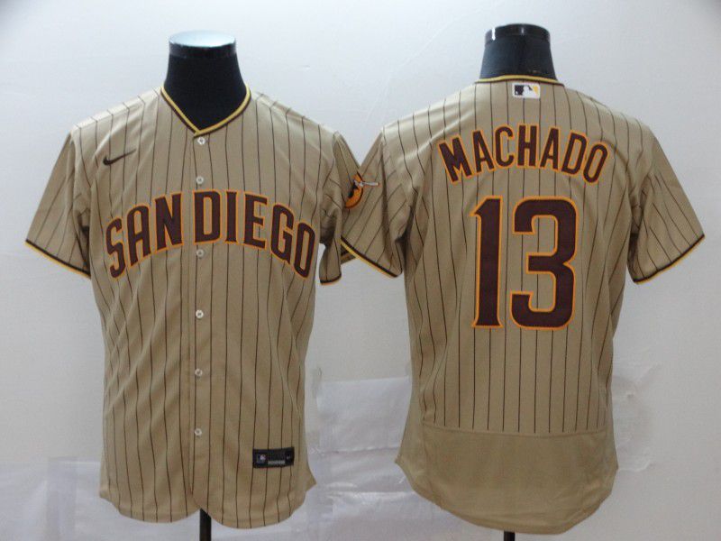 Men San Diego Padres #13 Machado brown stripes Nike Elite MLB Jerseys